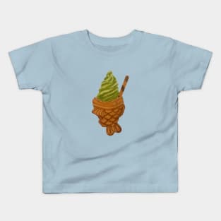 Taiyaki Matcha Ice Cream watercolour painting Kids T-Shirt